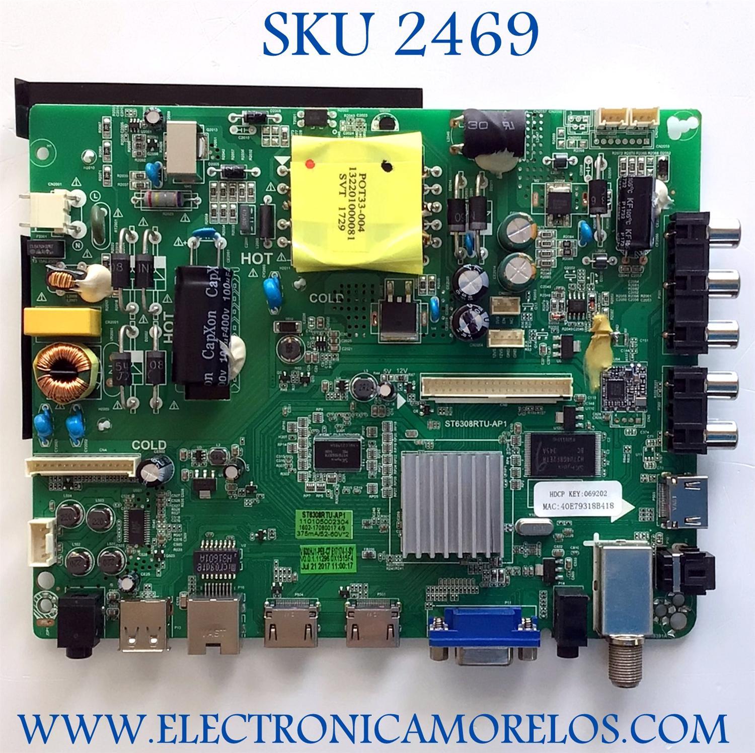 MAIN FUENTE PARA TV ELEMENT NUMERO DE PARTE E17174-1-SY / ST6308RTU-AP1 / 69202 / 40E79318B418 / MODELO ELST5016S